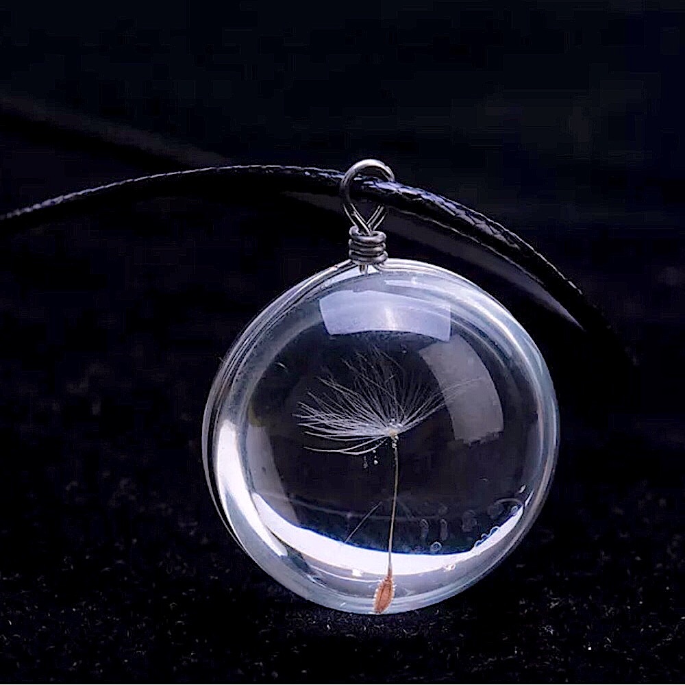WISH SEED 🤩 Dandelion/Trendy Handmade Natural Glass Pendant w/ Leather Cord